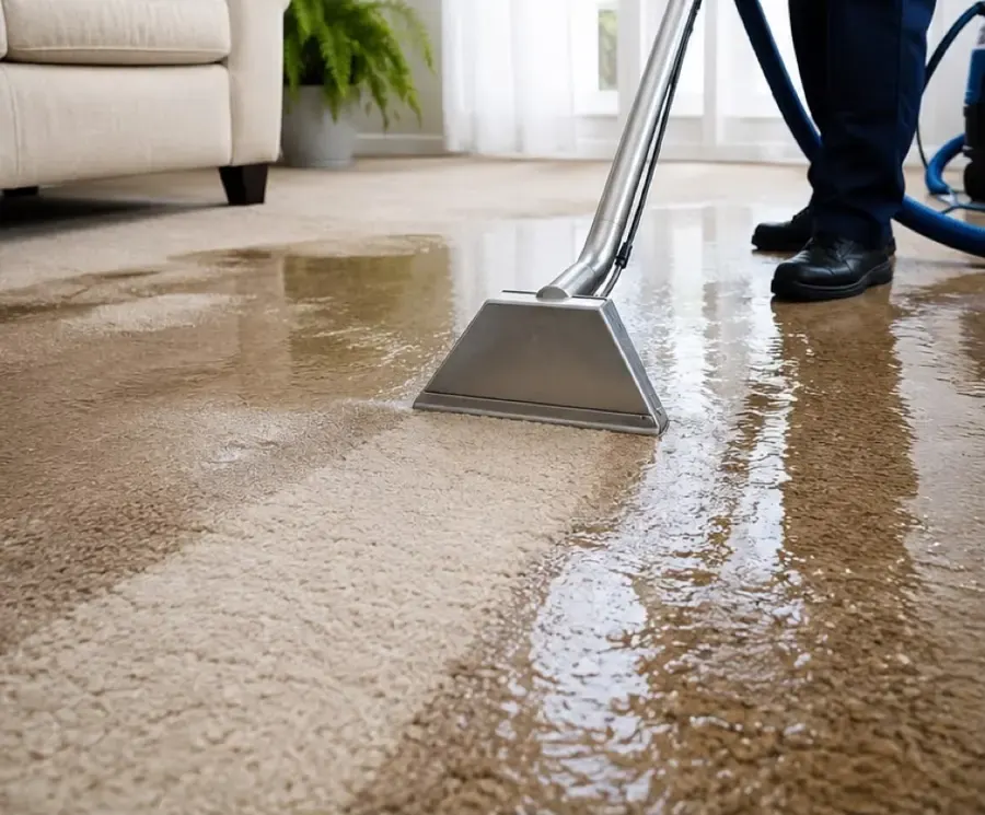 Extraction wand pulling water out of wet carpet during water extraction in Loveland, CO